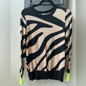 Sweater Zebra Print with neon yellow sleeve detail. XS Contemporary